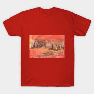 Autumn landscape, nature. Encaustic wax art. Painting drawing T-Shirt